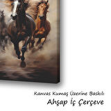 3lü koşan at baskılı kanvas duvar tablosu