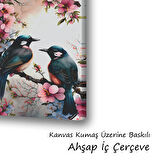 ağaç dalındaki kuşlar baskılı kanvas duvar tablosu