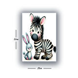çocuk odası kreş tavşan zebra baskılı kanvas duvar tablosu