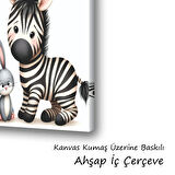 çocuk odası kreş tavşan zebra baskılı kanvas duvar tablosu