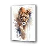 dişi aslan boya efekt desenli baskılı kanvas duvar tablosu