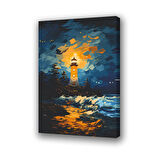 deniz fener dalgalar baskılı kanvas duvar tablosu