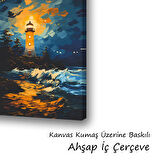 deniz fener dalgalar baskılı kanvas duvar tablosu