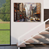 New York Sokakları Ve Sarı Taksi Yağlıboya Görünüm Tablo-3550