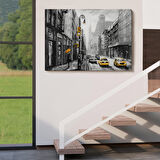 New York Sokakları Ve Sarı Taksi Yağlıboya Görünüm Kanvas Tablo-3552