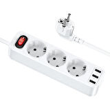 HOCO NS2 3'lü Priz 3 USB 4000W 1.8 Metre Şarj Uzatma Kablosu Akım Korumalı