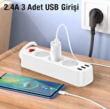 HOCO NS2 3'lü Priz 3 USB 4000W 1.8 Metre Şarj Uzatma Kablosu Akım Korumalı