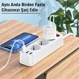 HOCO NS2 3'lü Priz 3 USB 4000W 1.8 Metre Şarj Uzatma Kablosu Akım Korumalı