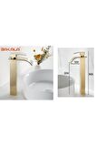 Banyo Çanak Lavabo Bataryası Mat Gold Renk Şelale Model 7 Yıl Garantili Ithal