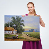 Köy Evi Manzarası Yağlıboya Görünüm Dekoratif Kanvas Duvar Tablosu-3555