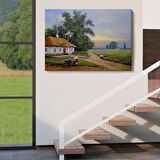 Köy Evi Manzarası Yağlıboya Görünüm Dekoratif Kanvas Duvar Tablosu-3555