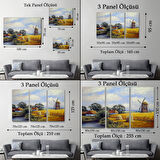 Buğday Tarlası Ve Değirmen Yağlıboya Görünüm Dekoratif Kanvas Duvar Tablosu-3556