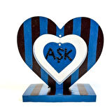 Uretti - Hülya 6683 9704 Bordo Mavi El Yapımı Çizgili Kalp Şeklinde Dekoratif Hediyelik Obje