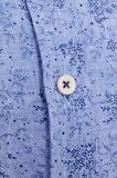Mavi Desenli Slim Fit Keten Gömlek | S