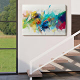 Soyut Fırça Darbeleri İle Yağlıboya Görünüm Dekoratif Kanvas Duvar Tablosu-3561