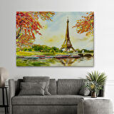 Seine Nehri Ve Eyfel Manzaralı Yağlıboya Dekoratif Kanvas Duvar Tablosu-3564