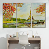 Seine Nehri Ve Eyfel Manzaralı Yağlıboya Dekoratif Kanvas Duvar Tablosu-3564