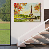 Seine Nehri Ve Eyfel Manzaralı Yağlıboya Dekoratif Kanvas Duvar Tablosu-3564