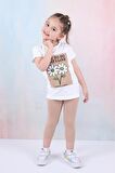 Kız Çocuk Şortlu Fitilli Kapri Tayt Kompak T-Shirt Alt Üst Takım