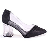 Dagoster DZA07-11153806 Siyah Şeffaf Topuklu Abiye Kadın Ayakkabı