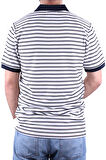 Dagoster DMG23-231237  Beyaz Lacivert Günlük Çizgili Polo Yaka Erkek Tişört