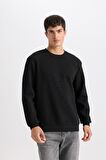 DeFacto Regular Fit Bisiklet Yaka Jakarlı Basic Düz Sweatshirt D5391AX24AUBK27