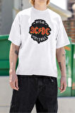High AC DC Voltage Baskılı Unisex Oversize Rock Metal Müzik Tişört