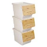 Motek  Patateslik Soğanlık Tekerlekli Organızer Eşya Ve Erzak Kutusu 3x33 Lt-Mt05 Bambu+Krem