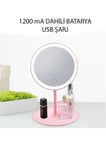 Dokunmatik Led Işıklı Usb Şarjlı Makyaj Aynası Yuvarlak Pembe-SM8036