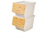Motek Bambu Tekerlekli Organizer Çok Amaçlı Saklama Kutusu 2X12 Lt