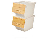Motek  Patateslik Soğanlık Tekerlekli Organizer Çok Amaçlı Saklama Kutusu 2X33 Lt Bambu+Krem