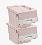 Motek Pembe Tekerlekli Organizer Çok Amaçlı Saklama Kutusu 2X12 Lt
