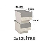 Motek Tekerlekli Patateslik Soğanlık Oyuncak Kutusu Patateslik Soğanlık Sepeti 2X12Lt Beyaz+Gri