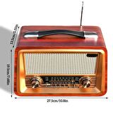 Nostaljik Ahşap Şarzlı 3 Bant Radyo,Tf,Usb Girişli,Fm Radyo,Bluetooth Bağlantılı- R-2066BT-KOYU KAHVE