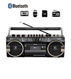 Knstar Nostajik Kasetçalar,İbreli Radyo,Bluetooth,Usb+Sd+Fm Radyo,Çift hop, Müzik Çalar-149BT