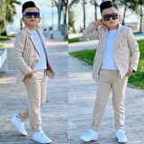 MODAVALS 4 PARÇA 6 DÜĞMELİ CEKETLİ ERKEK ÇOCUK TAKIM ELBİSE - BEYAZ TSHIRT