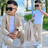 MODAVALS 4 PARÇA 6 DÜĞMELİ CEKETLİ ERKEK ÇOCUK TAKIM ELBİSE - BEYAZ TSHIRT