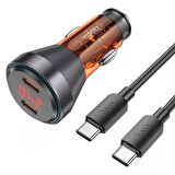 Coofbe Super Şarj  Dijital Göstergeli Çift Type-C Girişli PD60W Araç Şarjı Ve Type-C Şarj Kablosu 