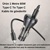 Coofbe Super Şarj  Dijital Göstergeli Çift Type-C Girişli PD60W Araç Şarjı Ve Type-C Şarj Kablosu 