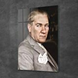 Decovetro Cam Tablo Atatürk Gri Takım Elbiseli