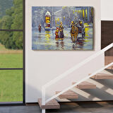 Eski Şehir ve At Arabası Yağlıboya Görünüm Dekoratif Kanvas Duvar Tablosu-3573