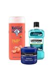 Le Petit Marseillais Beyaz Şeftali ve Nektarin Aromalı Nemlendirici Tüm Ciltler İçin Kalıcı Kokulu Duş Jeli 400 ml + Neutrogena Besleyici Bakım Kremi 300 ml + Listerine Cool Mint 250 ml