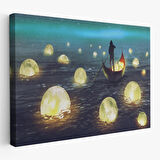 Denize Düşen Ayları Toplayan Adam Yağlıboya Görünüm Tablo-3575