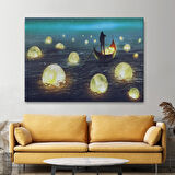 Denize Düşen Ayları Toplayan Adam Yağlıboya Görünüm Tablo-3575