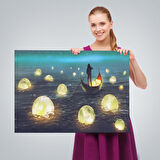 Denize Düşen Ayları Toplayan Adam Yağlıboya Görünüm Tablo-3575