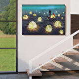 Denize Düşen Ayları Toplayan Adam Yağlıboya Görünüm Tablo-3575