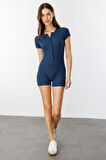  Fitilli Kısa Kollu Kısa Tulum Short Romper KISAKOL-TULUM