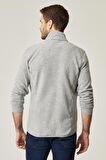 Erkek Gri Anti-pilling Tüylenme Yapmayan Standart Fit Normal Kesim Bato Yaka Sweatshirt Polar Ceket