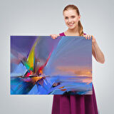 Fırça Darbeli Yelkenli Soyut Yağlıboya Görünüm Kanvas Tablosu-3585