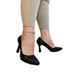 Fiyra 7036 Siyah Cilt İnce Kadeh Topuk Stiletto Topuklu Ayakkabı